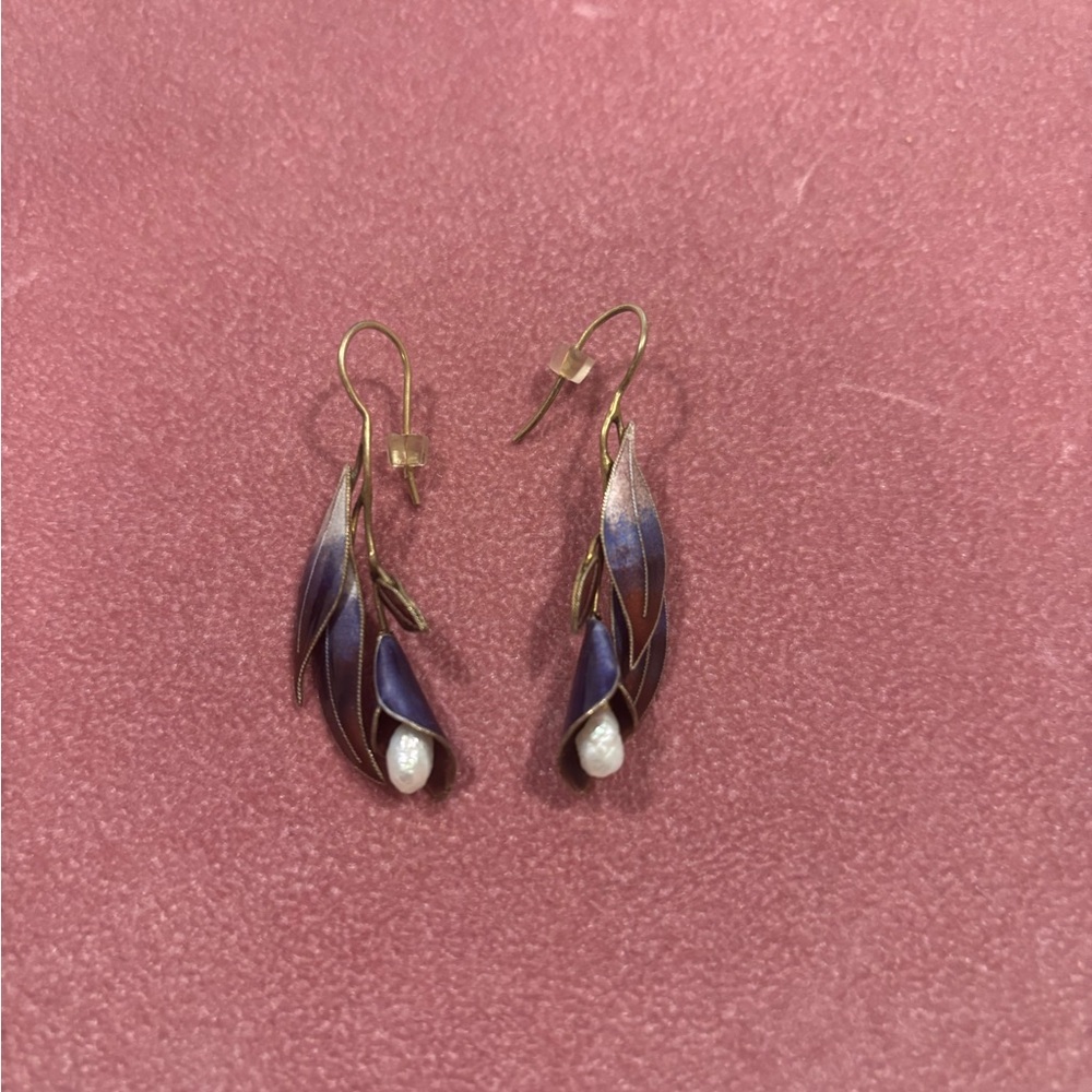Sterling Silver Fish Hook Earrings Purple Enamel